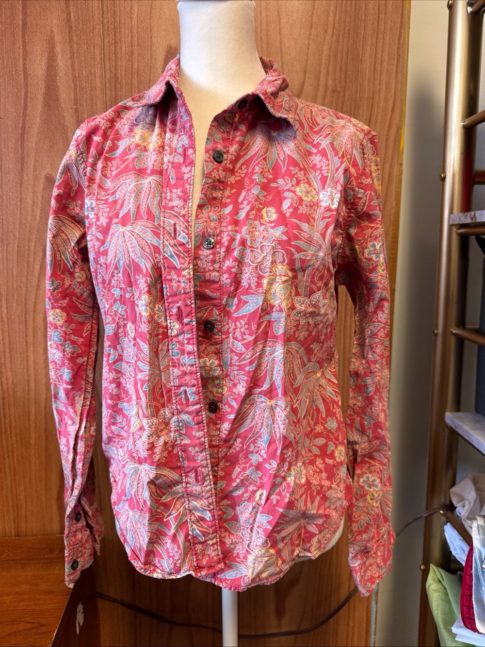 Polo Jeans Co. Ralph Lauren Red Floral Long Sleeve Button Up S Small 100% Cotton